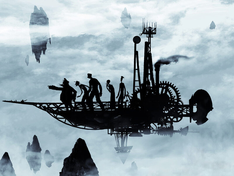 Silhouetted Airship Crew