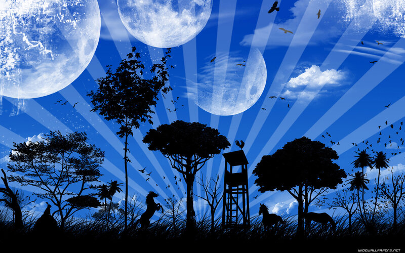 Silhouetted Animals and Trees — Blue