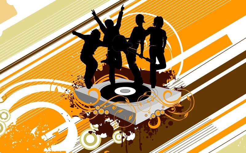 Silhouetted Band on Turntable — Orange