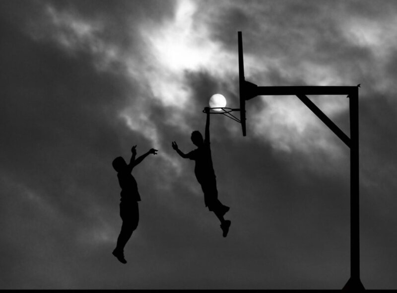Silhouetted Basketball Players — Black
