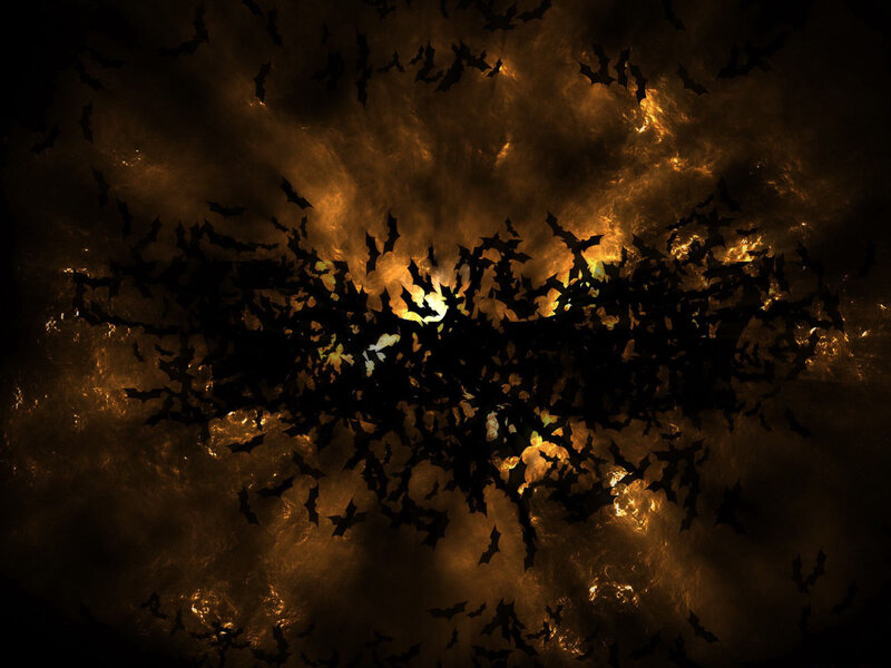 Silhouetted Bats Swarm