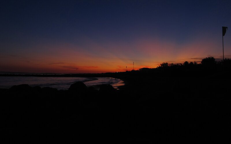 Silhouetted Beach at Dusk — Blue