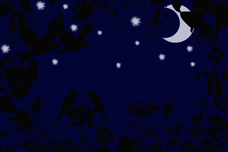 Silhouetted Birds and Flowers