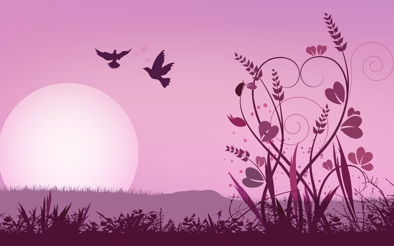 Silhouetted Birds and Plants — Purple