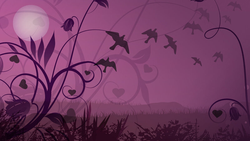 Silhouetted Birds and Vines