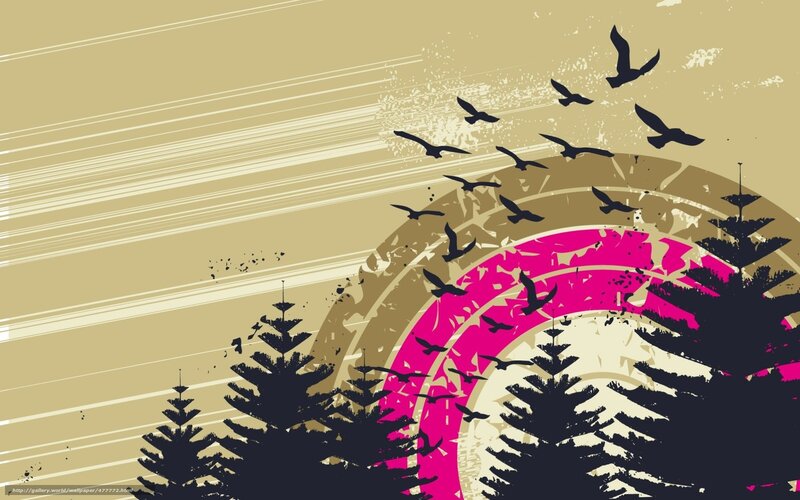 Silhouetted Birds Flying — Beige, Dynamic