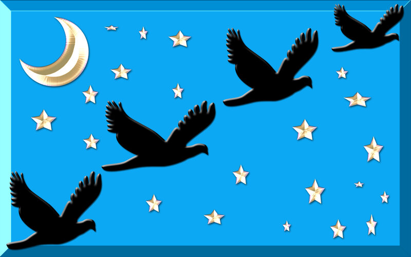 Silhouetted Birds Flying — Blue