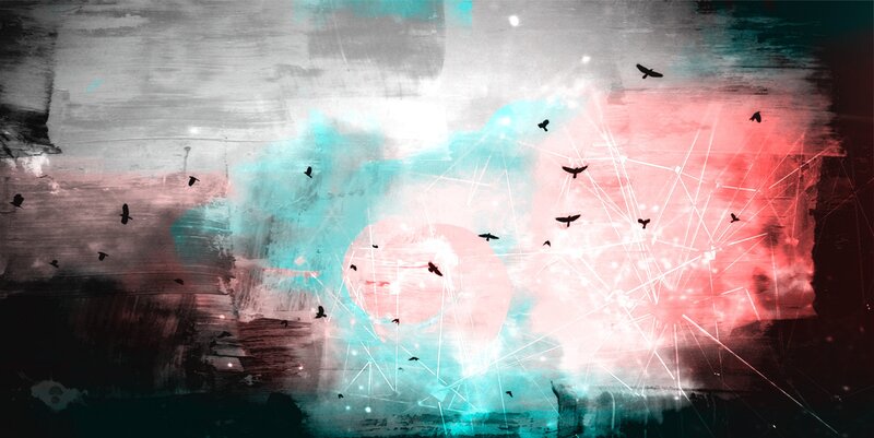 Silhouetted Birds Flying — Red, Dramatic, Digital Art
