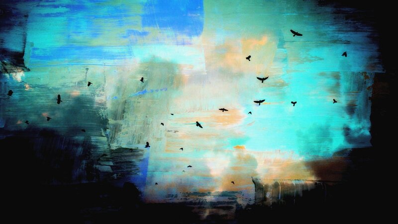 Silhouetted Birds in Sky — Blue, Dramatic, Sunset