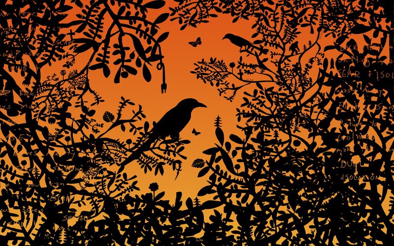 Silhouetted Birds in Trees