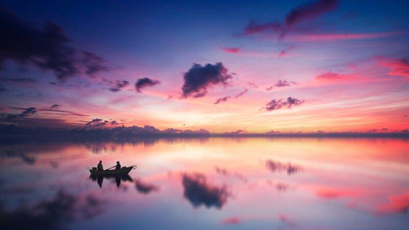 Silhouetted Boat on Water — Purple