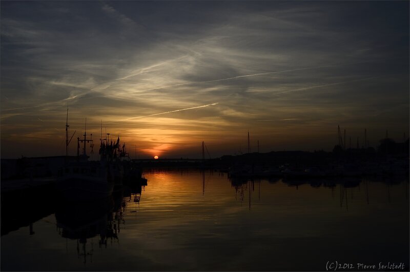 Silhouetted Boats at Sunset — Orange, Serene, Photograph, Sky, Water