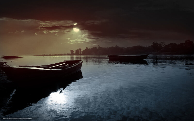 Silhouetted Boats on Water — Black