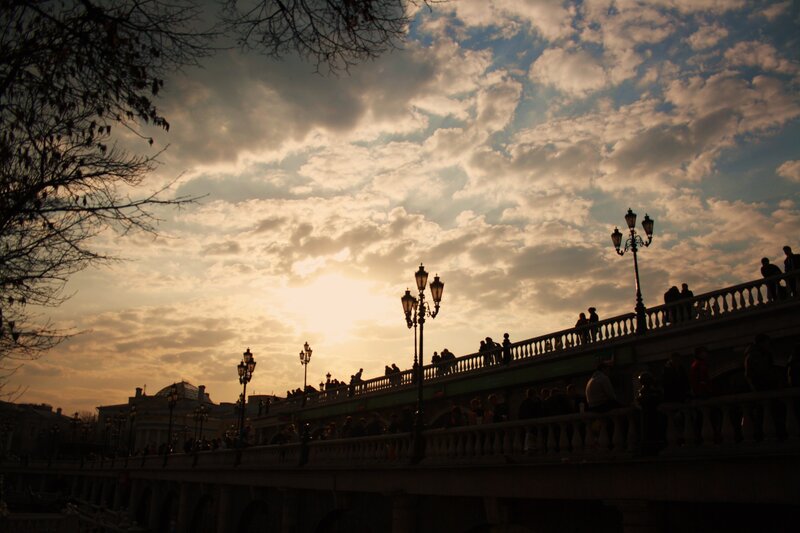 Silhouetted Bridge at Sunset — Orange, Dramatic