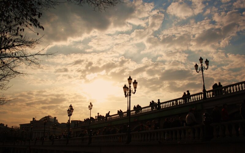 Silhouetted Bridge at Sunset — Yellow