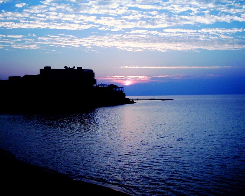Silhouetted Building at Sunset — Blue