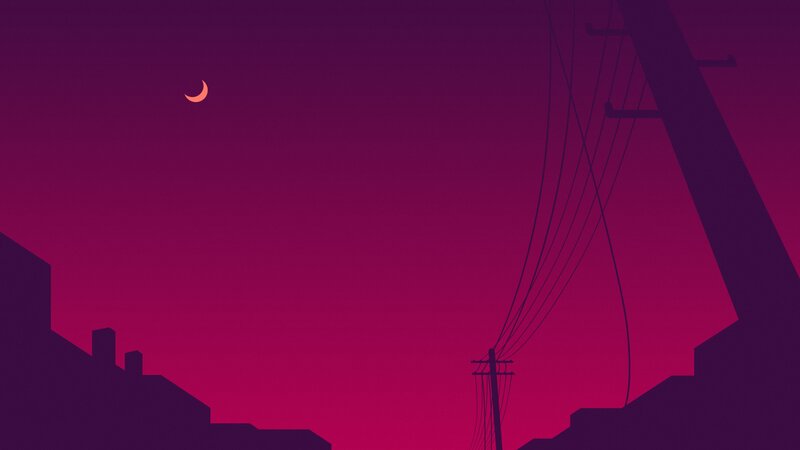 Silhouetted Buildings and Power Lines — Purple, Serene