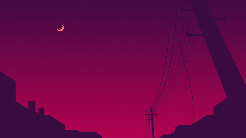 Silhouetted Buildings and Power Lines — Purple