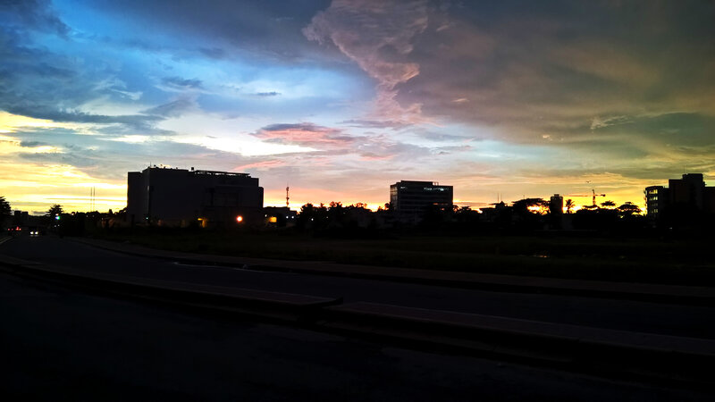 Silhouetted Buildings at Dusk — Blue, Dramatic