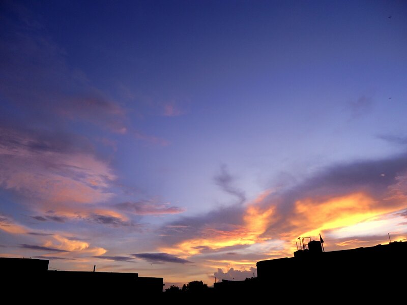Silhouetted Buildings at Sunset