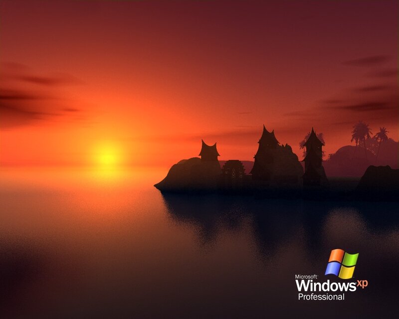 Silhouetted Buildings on Island