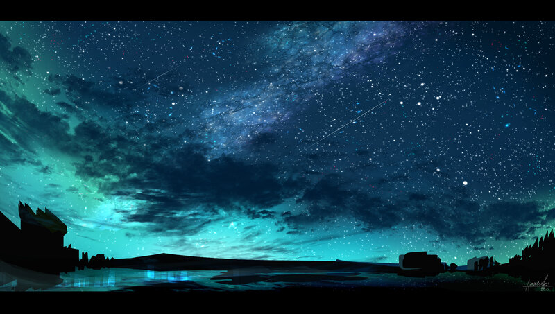 Silhouetted Buildings under Stars