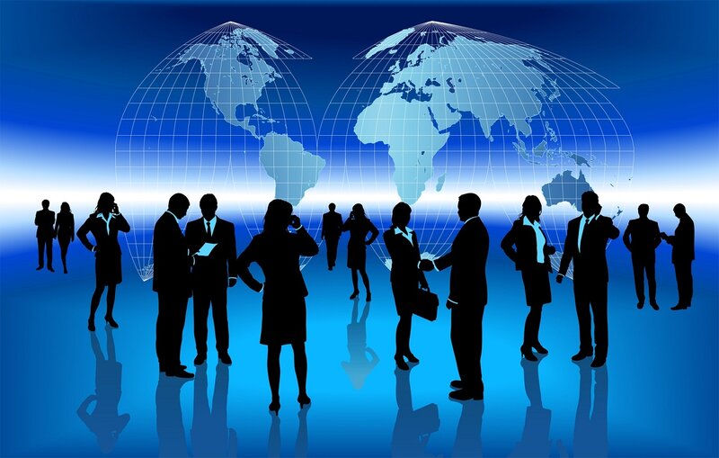Silhouetted Business People — Blue