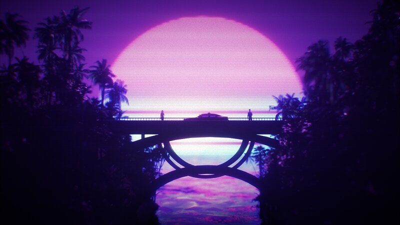 Silhouetted Car on Bridge