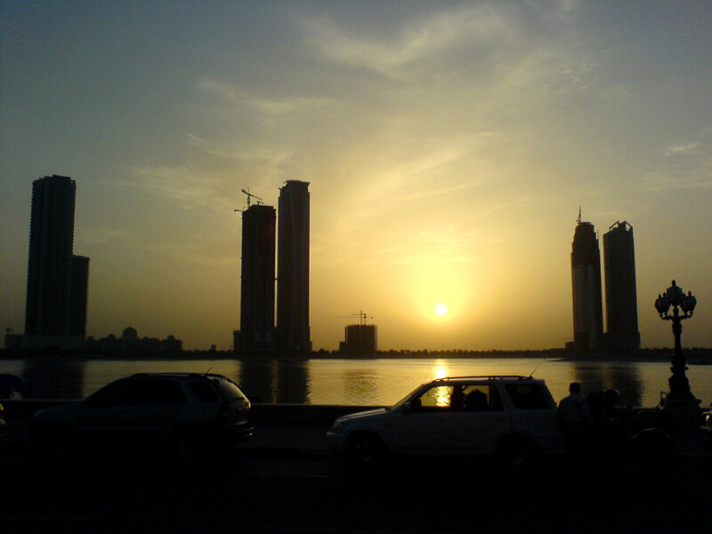 Silhouetted Cars and Skyscrapers