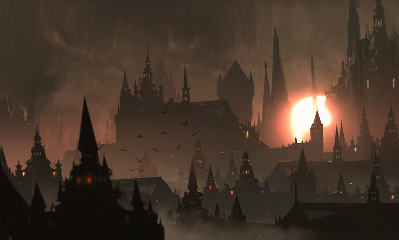 Silhouetted Castle City — Black