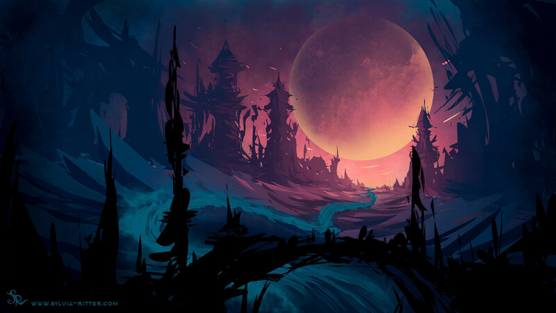 Silhouetted Castle Ruins — Purple