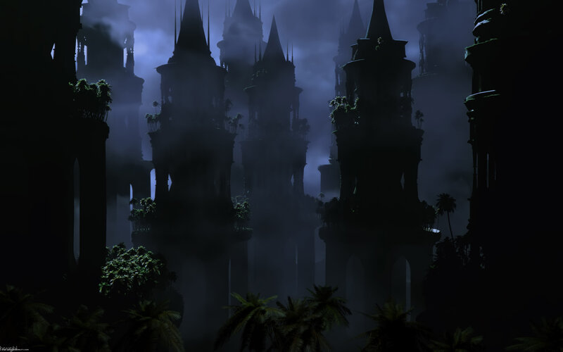 Silhouetted Castle Towers — Black