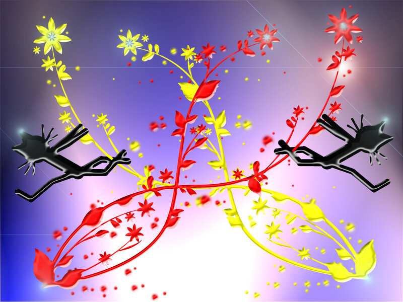 Silhouetted Cats on Vines