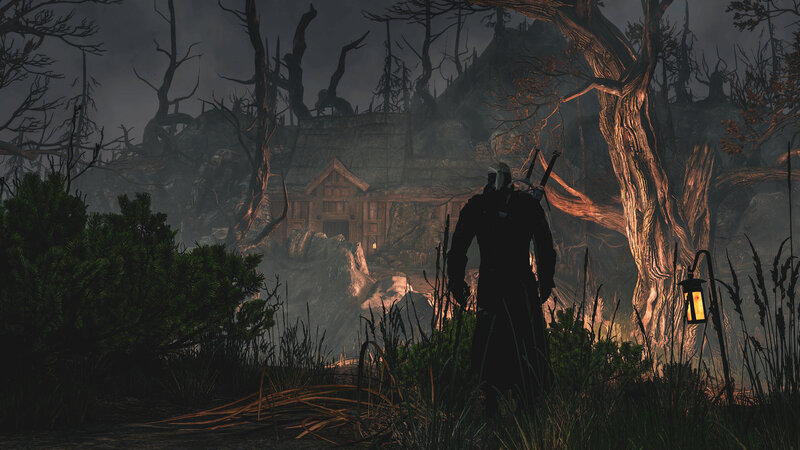 Silhouetted Character in Forest