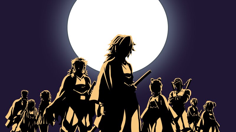 Silhouetted Characters — Black, Dramatic, Night, Anime, Moon