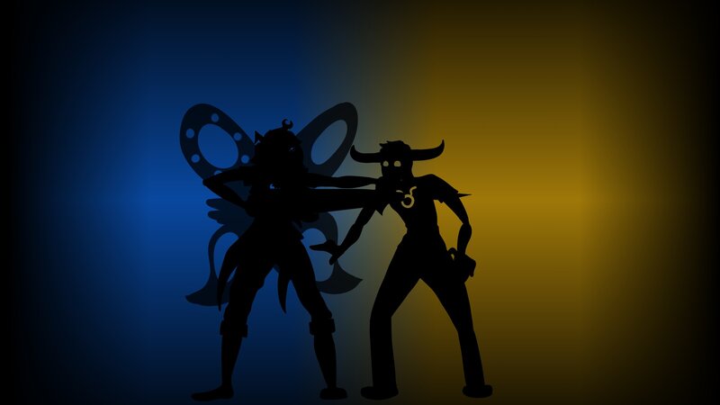 Silhouetted Characters Fighting — Blue, Dramatic