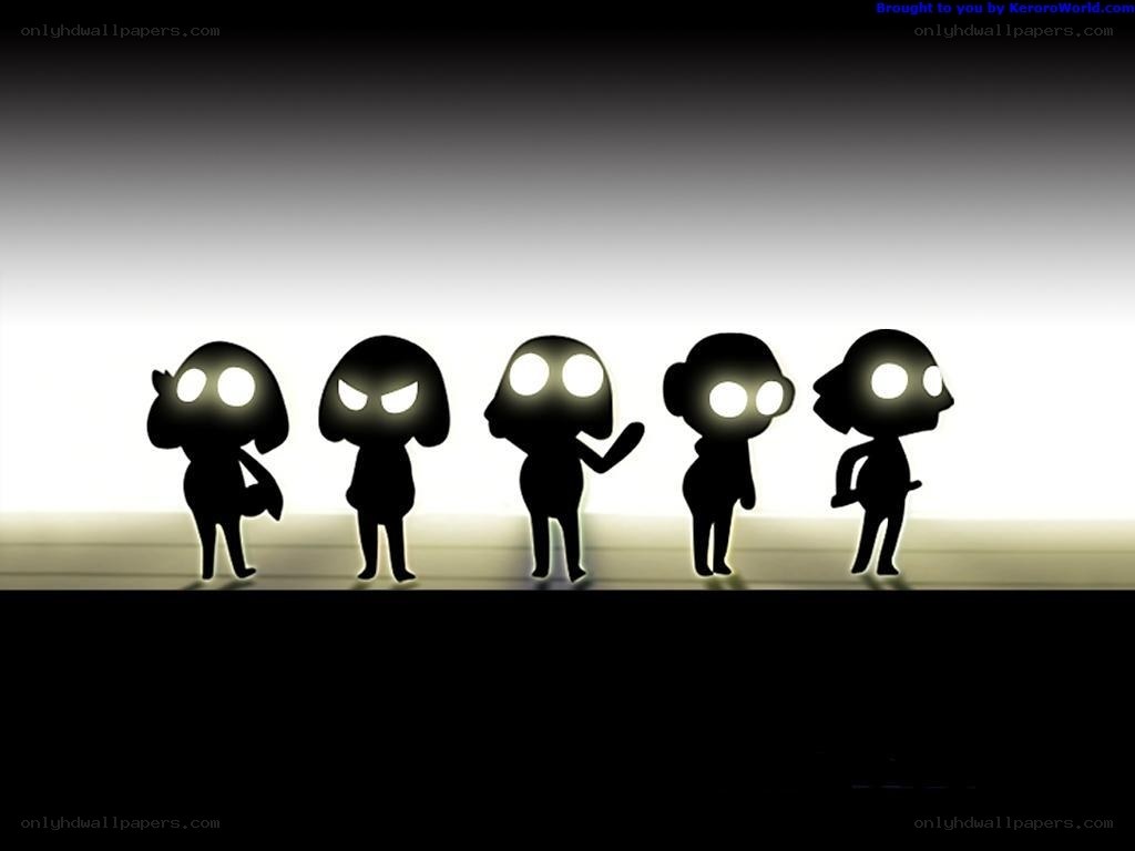 Silhouetted characters in a row