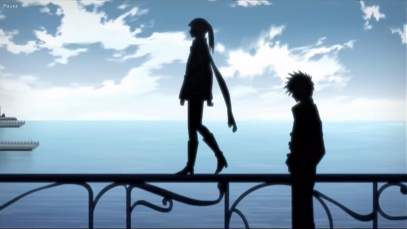 Silhouetted Characters on Balcony