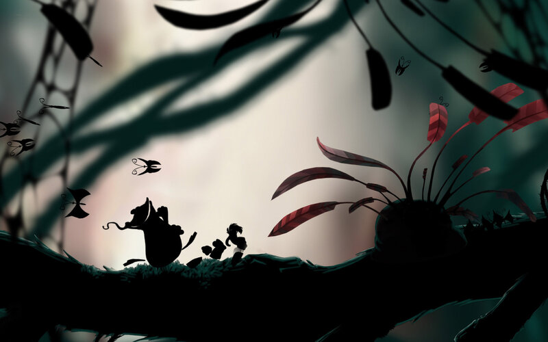 Silhouetted Characters on Branch