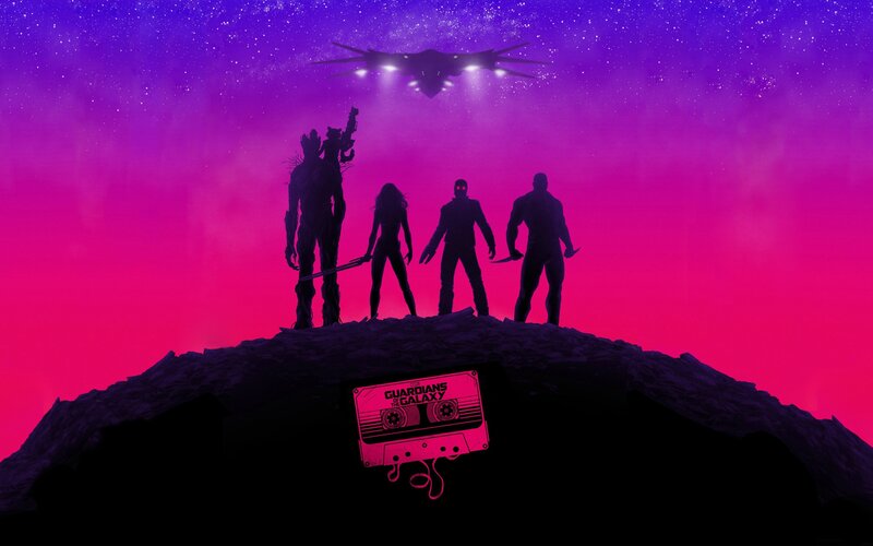 Silhouetted Characters on Hill — Purple, Dramatic