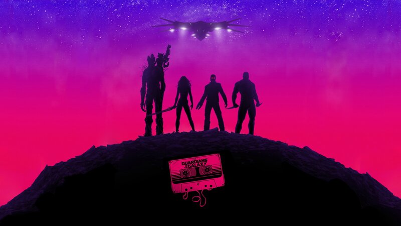 Silhouetted Characters on Hill — Purple