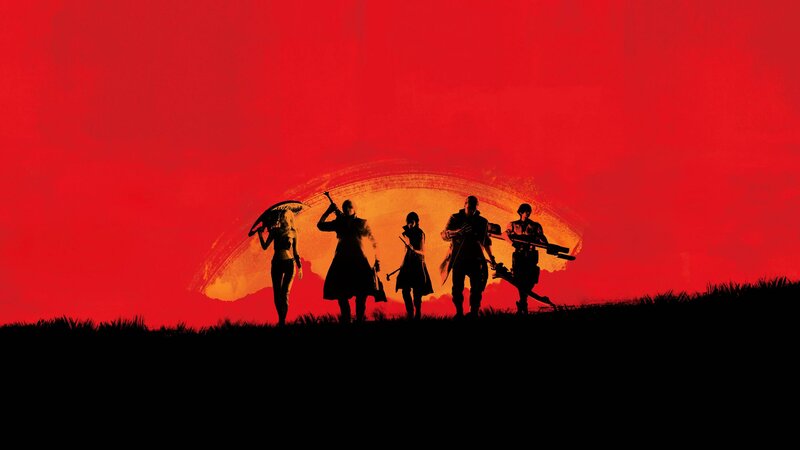 Silhouetted Characters on Hill — Red