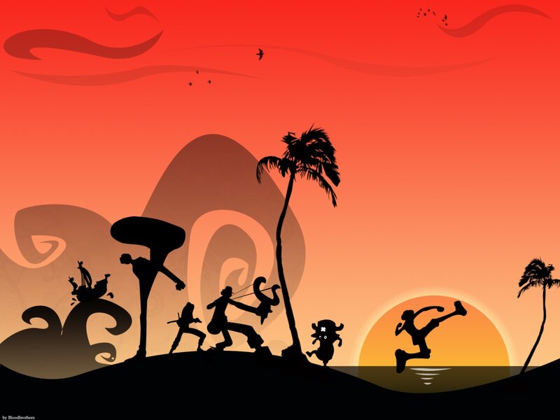 Silhouetted Characters on Island