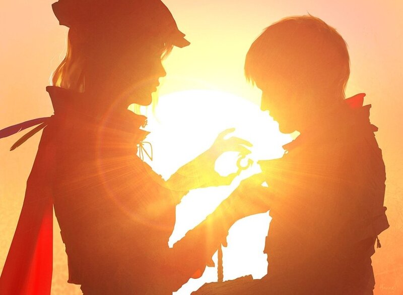 Silhouetted Characters — Orange, Dramatic