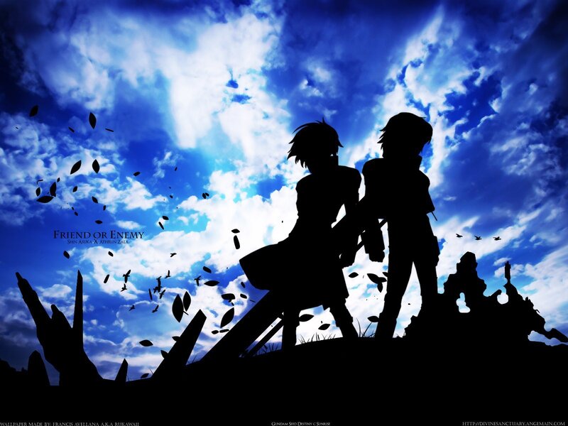 Silhouetted Characters Standing — Blue