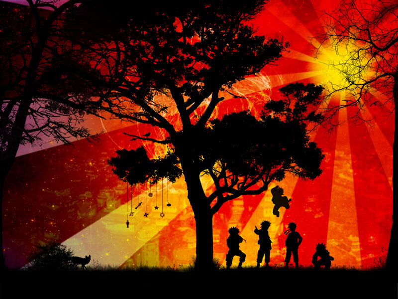 Silhouetted Characters under Tree