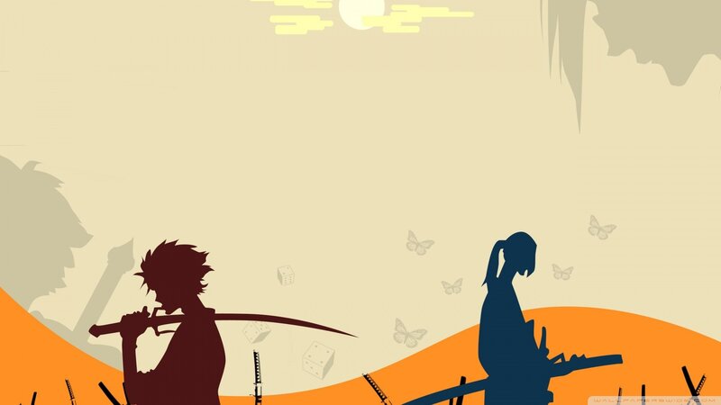Silhouetted Characters with Swords — Orange