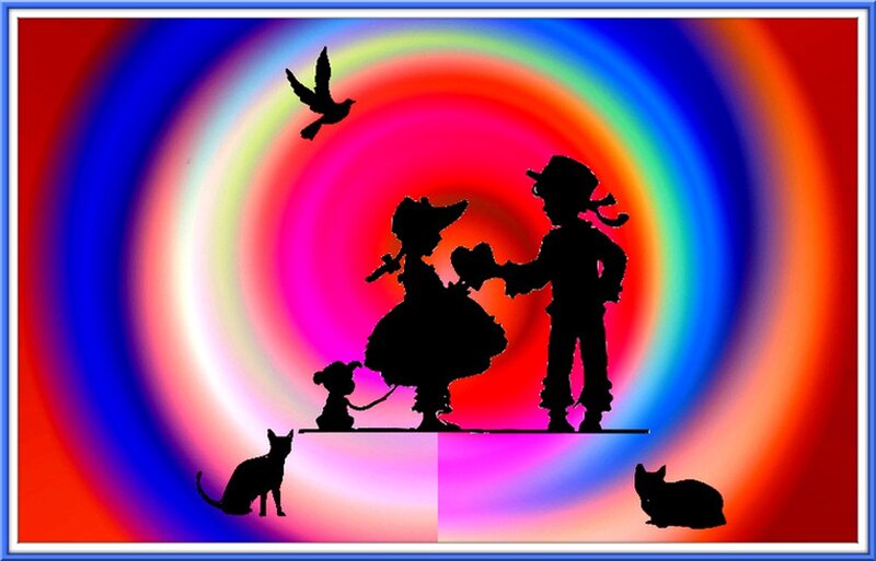 Silhouetted Children and Pets