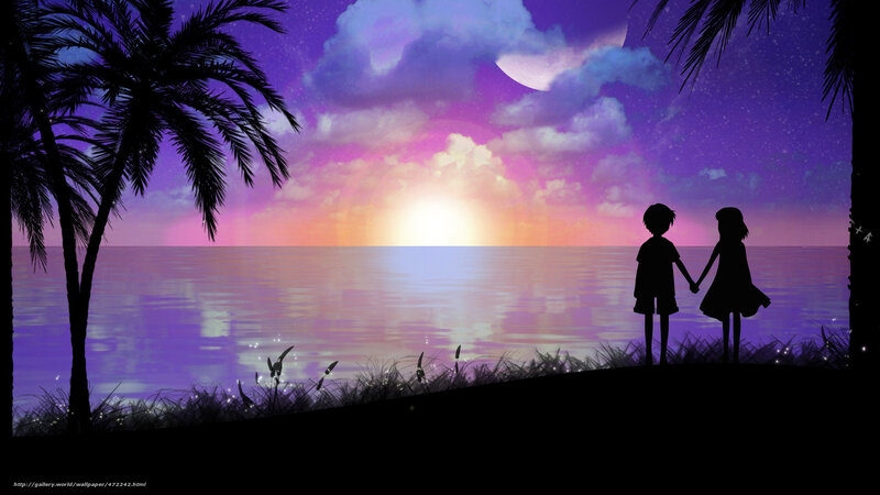 Silhouetted Children Holding Hands — Purple, Serene