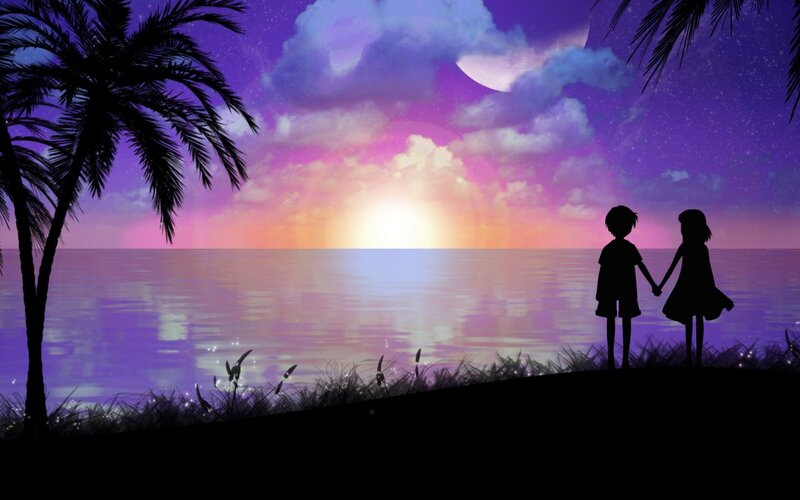 Silhouetted Children Holding Hands — Purple